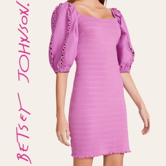 New! BETSEY JOHNSON Radiant Orchid Knit Poplin Sleeve Dress. Small - Picture 1 of 17